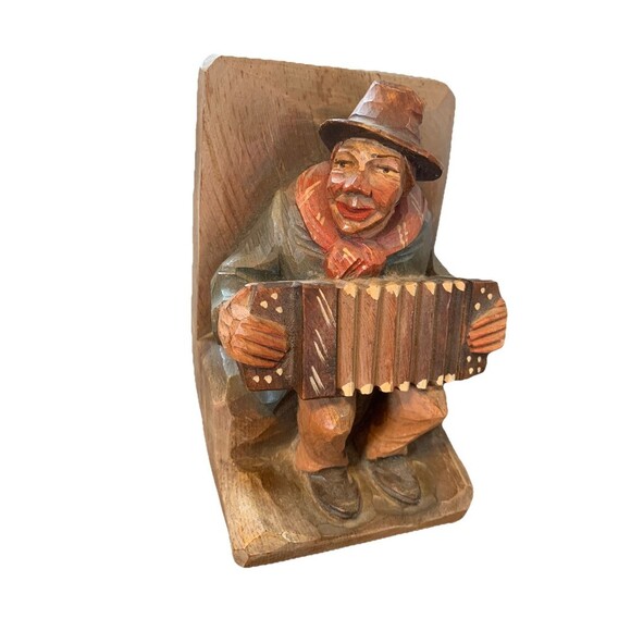 ANRI Wood Carved  6" Bookends Musicians Italy 1850’s - Picture 9 of 11